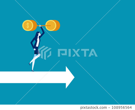 Leader lifting weights and moving on arrow. Business vector illustration Leader lifting weights and moving on arrow. Business vector illustration 108956564