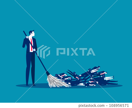 Brooms to remove fired employee. Business layoffs vector illustration Brooms to remove fired employee. Business layoffs vector illustration 108956571