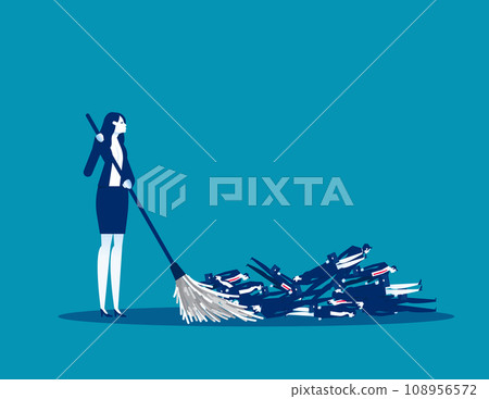 Brooms to remove fired employee. Business layoffs vector illustration Brooms to remove fired employee. Business layoffs vector illustration 108956572
