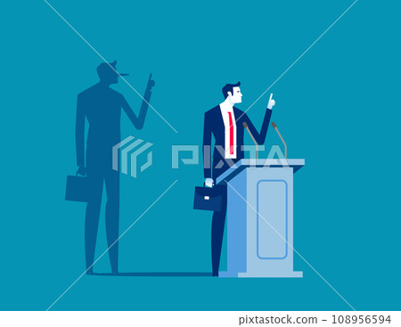 Politician on a podium giving speech with his long nose shadows. Business liar vector illustration 108956594