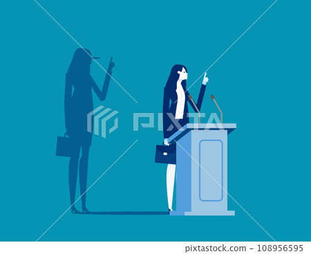 Politician on a podium giving speech with his long nose shadows. Business liar vector illustration 108956595