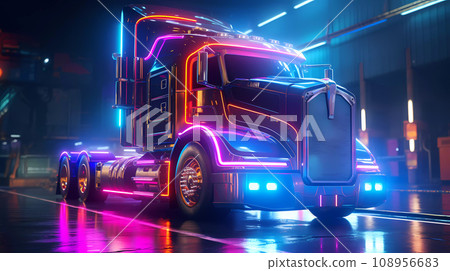 Futuristic Cyberpunk Truck Concept Illustration on Highway Futuristic Cyberpunk Truck Concept Illustration on Highway 108956683