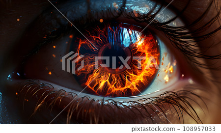 Human eye with reflections of fire Human eye with reflections of fire 108957033