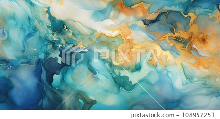 Duotone azure and fawn watercolor texture similar sea, sky or marple or agate stone texture. Duotone azure and fawn watercolor texture similar sea, sky or marple or agate stone texture. 108957251