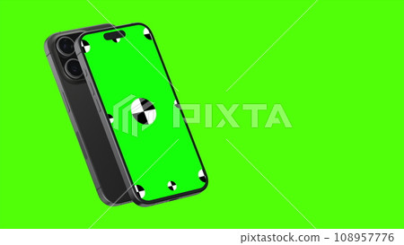 3D render of two smartphone with a green background. Rotating in screen. With a green screen for easy keying. Computer generated image. Easy customizable. 3D Illustration. 3D render of two smartphone with a green background. Rotating in screen. With a green screen for easy keying. Computer generated image. Easy customizable. 3D Illustration. 108957776