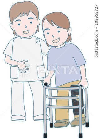使用助行器進行復健治療的患者和醫務人員 108958727