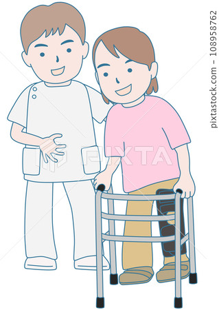 使用助行器進行復健治療的患者和醫務人員 108958762