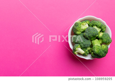 broccoli of fresh green broccoli in bowl over coloredbackground. , close up. Fresh vegetable 108959205