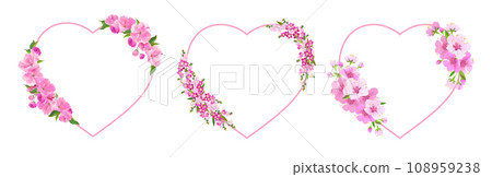 vector heart with pink cherry and forget-me-nots on a white background 108959238