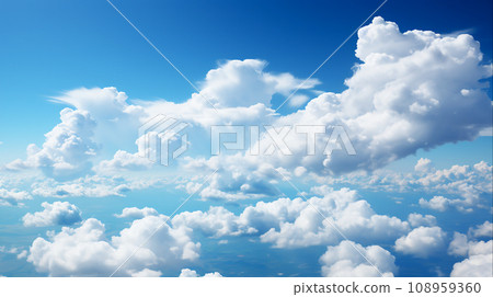 Sunny Day Sky Serene Blue Sky with Fluffy White Clouds in Nature Canvas, Generative Ai 108959360