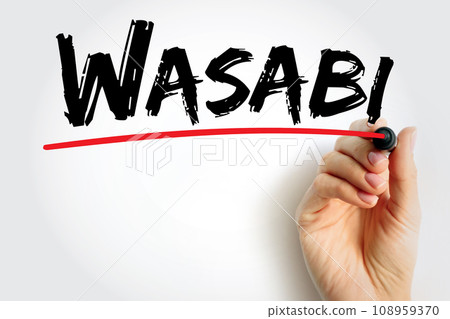 Wasabi - is a plant of the family Brassicaceae, which also includes horseradish and mustard in other genera, text concept background Wasabi - is a plant of the family Brassicaceae, which also includes horseradish and mustard in other genera, text concept background 108959370