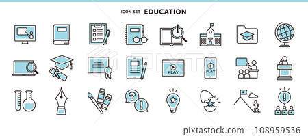 用於教育、學習、大學等的圖示集。 108959536