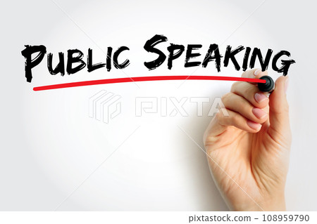 Public speaking - mean the act of speaking face to face to a live audience, text concept background 108959790
