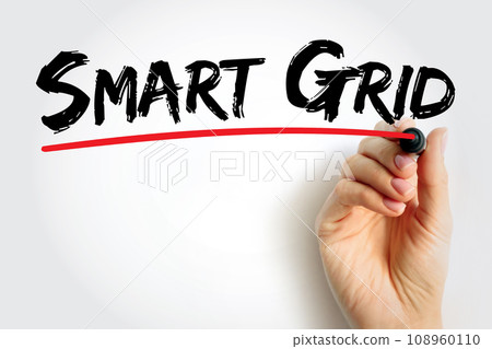 Smart grid - electrical grid which includes a variety of operation and energy measures, text quote concept background Smart grid - electrical grid which includes a variety of operation and energy measures, text quote concept background 108960110