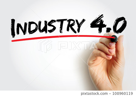 Industry 4.0 (Fourth Industrial Revolution) 4IR conceptualizes rapid change to technology, industries, and societal patterns and processes, text quote concept background 108960119