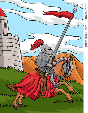 Knight Joust Colored Cartoon Illustration 108960365