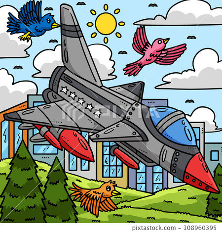 Memorial Day Fighter Jet Colored Cartoon Memorial Day Fighter Jet Colored Cartoon 108960395