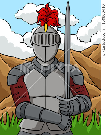 Knight in Armor Colored Cartoon Illustration Knight in Armor Colored Cartoon Illustration 108960410