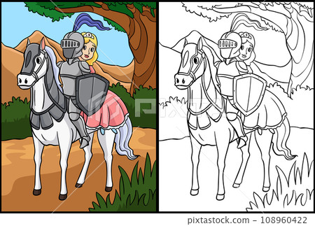 Knight and a Princess Riding a Horse Illustration Knight and a Princess Riding a Horse Illustration 108960422