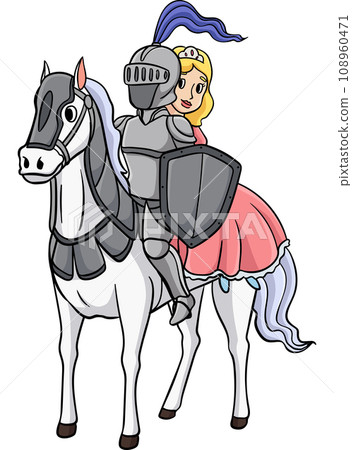 Knight and a Princess Riding a Horse Clipart  108960471