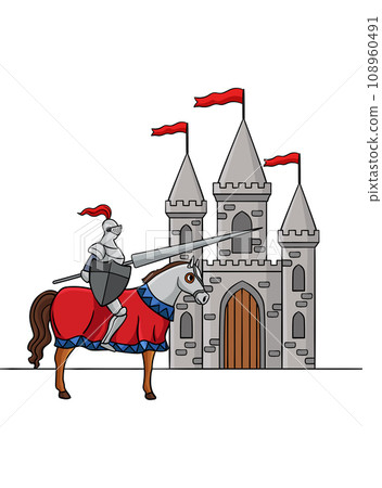 Knight Riding Horse in Front of a Castle Clipart Knight Riding Horse in Front of a Castle Clipart 108960491