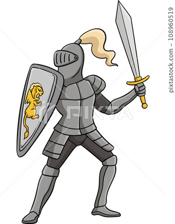 Knight in a Fighting Pose Cartoon Colored Clipart 108960519
