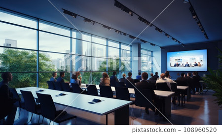 An office meeting room photo realistic illustration - Generative AI. 108960520