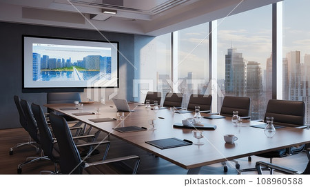 A well-lit modern office photo realistic illustration - Generative AI. 108960588