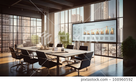 A well-lit modern office photo realistic illustration - Generative AI. 108960592