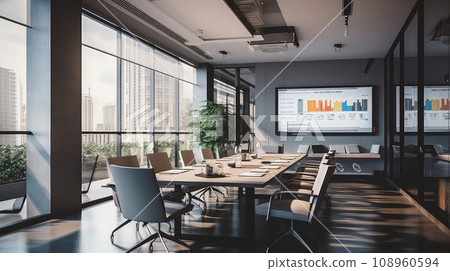A well-lit modern office photo realistic illustration - Generative AI. 108960594