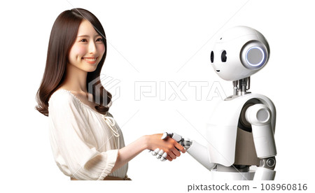 Woman shaking hands with a robot 108960816