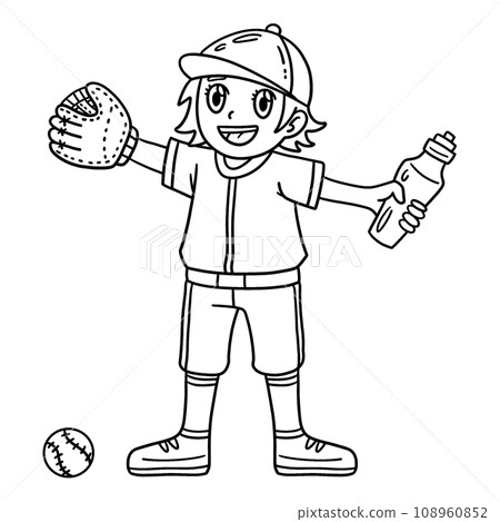 Baseball Girl with Water Bottle Isolated Coloring 108960852