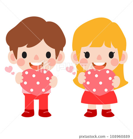 happy valentines day teen couple clipart. Romantic girl and boy giving heart gift happy valentines day teen couple clipart. Romantic girl and boy giving heart gift 108960889