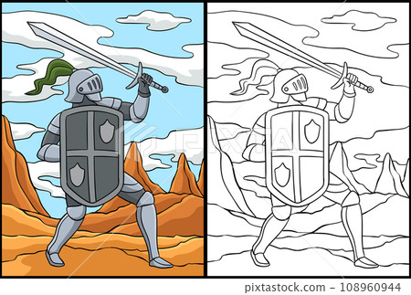 Knight Attacking Pose Coloring Page Illustration Knight Attacking Pose Coloring Page Illustration 108960944