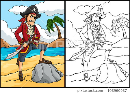Pirate Captain Coloring Page Colored Illustration  108960987