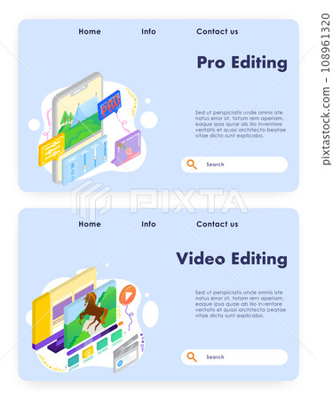 Photo editor mobile phone app with control sliders. Video editing computer software. Vector web site design template. Landing page website concept illustration. 108961320