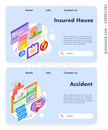 House safety and home insurance. House security, fire and accident protection. Vector web site design template. Landing page website concept illustration. 108961361