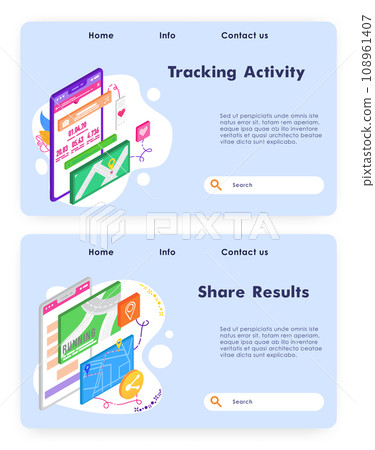 Sport activity tracking and running app. Fitness mobile phone application. Healthy lifestyle. Vector web site design template. Landing page website concept isometric illustration. 108961407