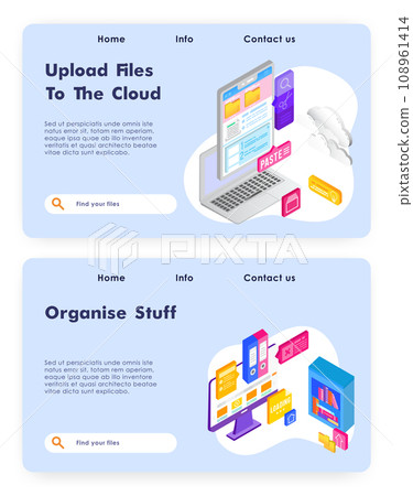 Online cloud office. Upload files to cloud storage technology. Business 3d concept Vector web site design template. Landing page website illustration. 108961414