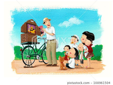 孩子們觀看昭和復古連環畫 108961504