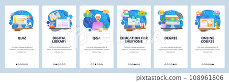 Mobile app onboarding screens. Digital money, online shopping, sale promotion, data protection. Menu vector banner template for website and mobile development. Web site design flat illustration 108961806