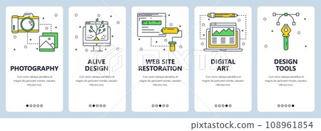 Vector modern thin line photography vertical web banner set Vector modern thin line photography vertical web banner set 108961854
