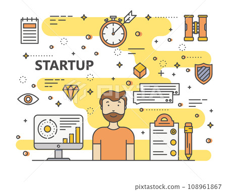 Vector modern thin line startup concept illustration Vector modern thin line startup concept illustration 108961867