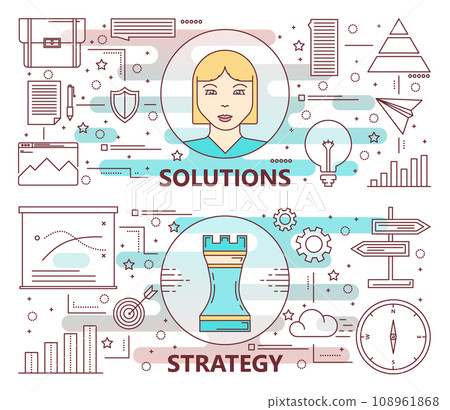Vector thin line flat design Solutions and Strategy concept banners 108961868