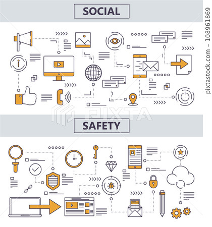 Vector thin line flat design social safety concept banners 108961869