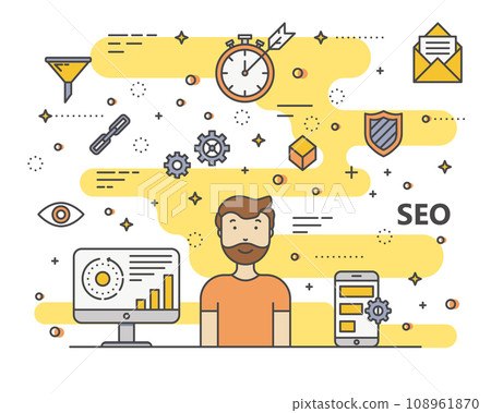 Vector thin line flat design SEO concept illustration Vector thin line flat design SEO concept illustration 108961870