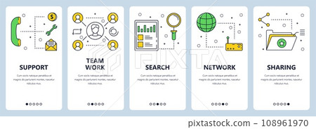 Vector modern thin line support and teamwork concept banner set Vector modern thin line support and teamwork concept banner set 108961970