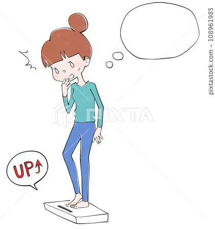 震驚的女人，騎著體重秤的插圖 108961985