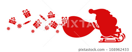 Silhouette of Santa Claus with a bag of gifts rides on a sleigh on a white background. Christmas character 108962433