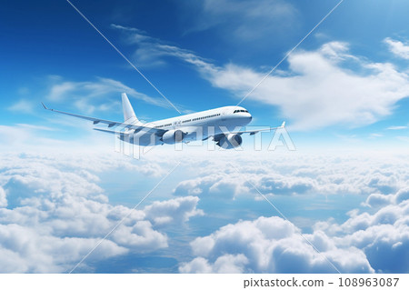 Airplane flying in the blue sky above the clouds. AI generated. 108963087
